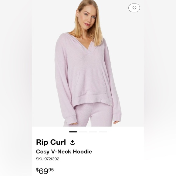 Rip Curl Lilac V Neck Hoodie - Size S w/Sherpa Checkered Zippered Pouch - Picture 7 of 7
